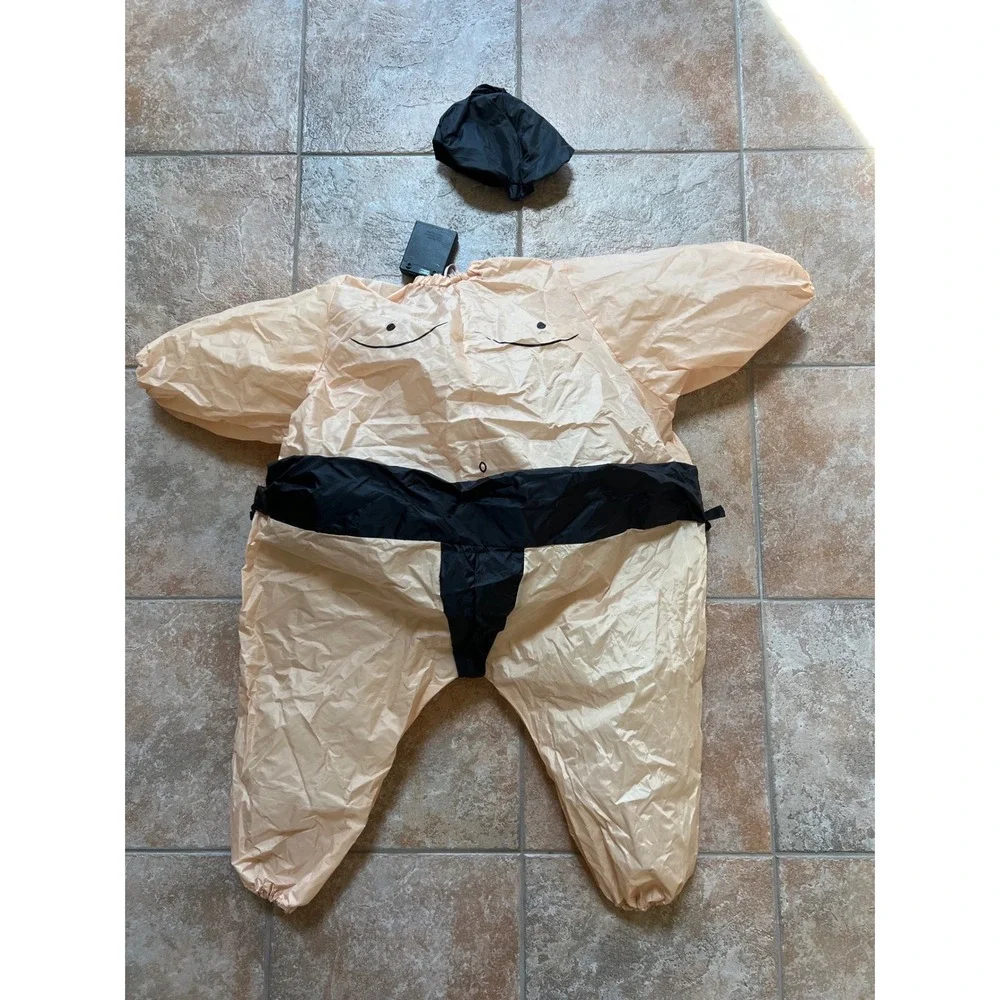 Spirit Halloween Sumo Inflatable Costume Kids Tan Black Blow Up Suit One Size